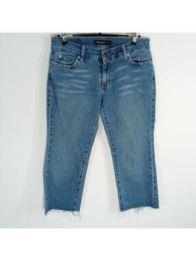 American Eagle Capri 4 Blue Medium Wash Denim Mid Rise Casual Whisker Details